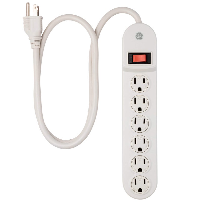 GE 6 Outlet Power Strip with 3 Foot Long Extension Cord, Indoor Power Strip, Twist to Close Safety Outlet Covers, Wall Mount, 3 Prong, UL Listed, White, 55248 - Image 2